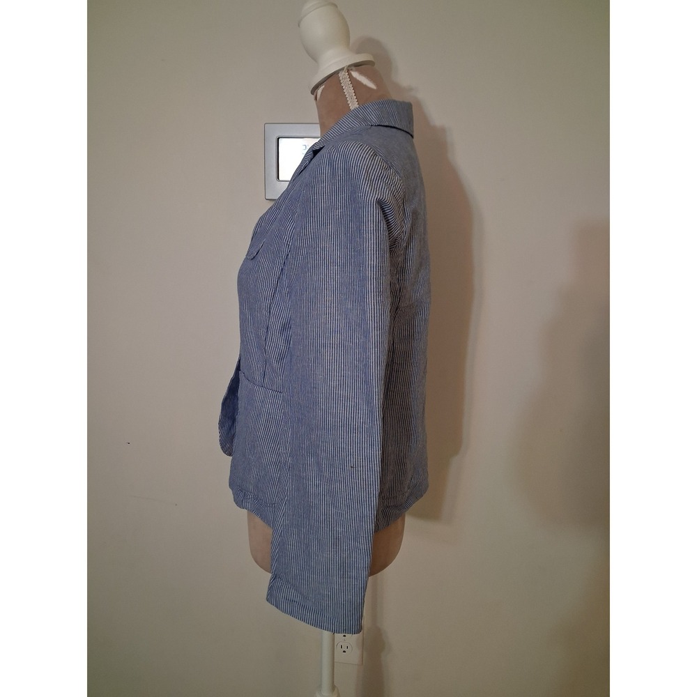 Gap Academy Blazer Blue White Mini Stripe Linen Cotton Jacket 6 Petite 4 - Picture 6 of 13